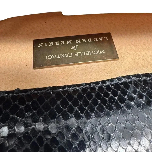 Michelle Fantaci for Lauren Merkin Black Snakeskin Leather Clutch Handbag - Picture 10 of 13